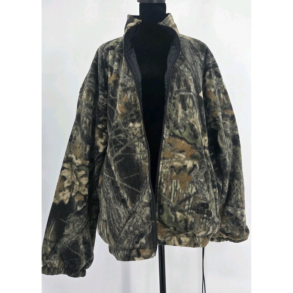 Duxbak Reversible Camo Fleece Black Windbreaker Jacket Mens XL Full Zip Hunting